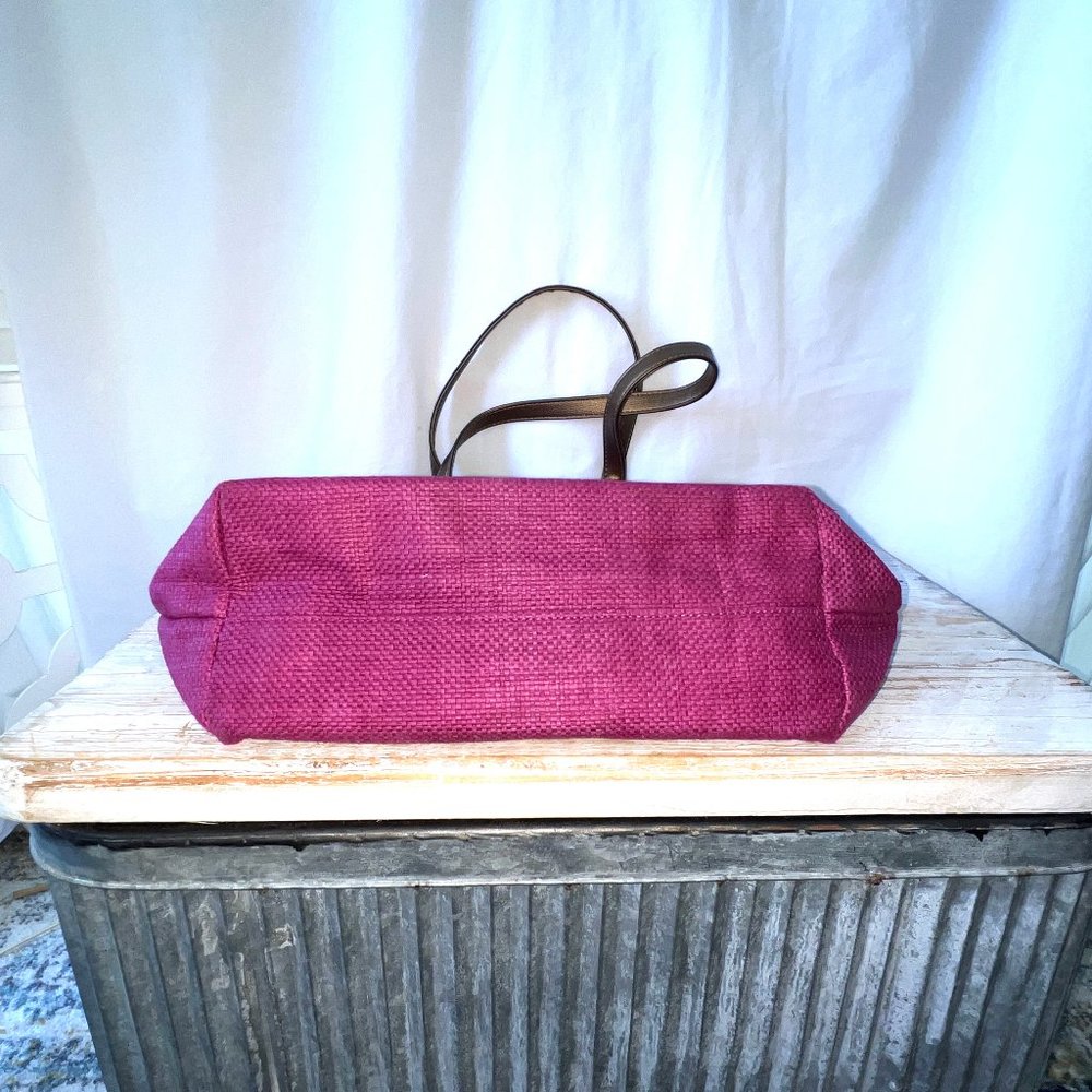Pink Fuchsia Weave Tote with Copper Color Trim, Large, Excellent Condition! - Picture 3 of 11
